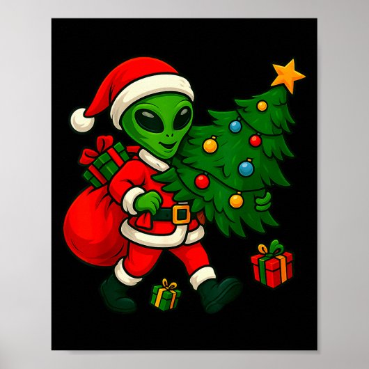 Alien Christmas Tree Xmas Lights Funny Holiday Men Poster (Voorkant)