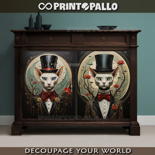 Alien connectie - Katten koppel met hoge hoed Tissuepapier