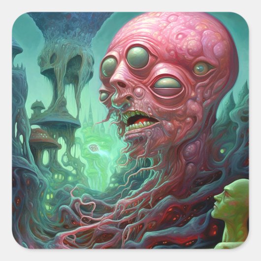 Alien Creature Surreal Horror Art Vierkante Sticker (Voorkant)