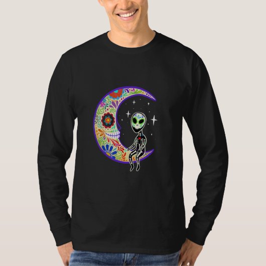 Alien Dia de Los Muertos Skeleton Sugar Skull T-shirt (Voorkant)