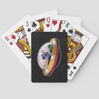 Alien die de maan draaiende houden pokerkaarten