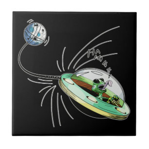 Alien die de maan draaiende houden tegeltje