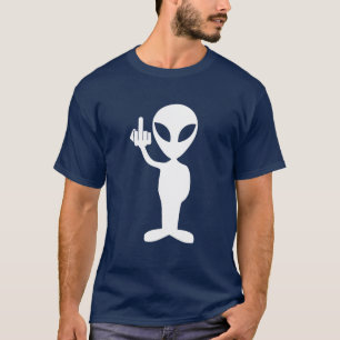 Alien die de middelvinger toont t-shirt