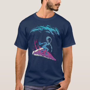 Alien die op een vrede met Pizza Pizza surfing Al T-shirt