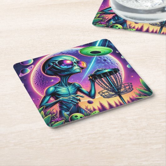 Alien Disc Golf Kartonnen Onderzetters (Schuin)