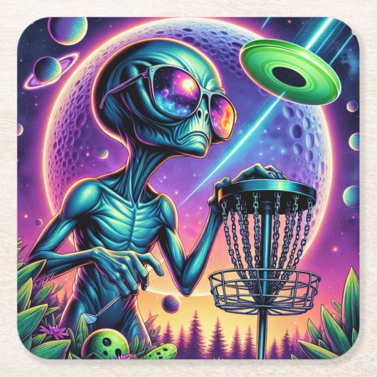 Alien Disc Golf Kartonnen Onderzetters (Voorkant)