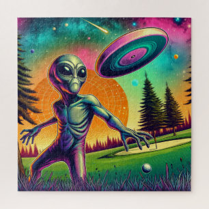 Alien Disc Golf met Planet Achtergrond Legpuzzel