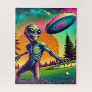 Alien Disc Golf met Planet Achtergrond Legpuzzel