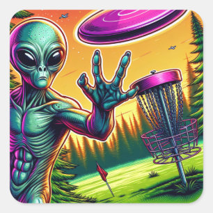 Alien Disc Golf Pin Basket Vierkante Sticker