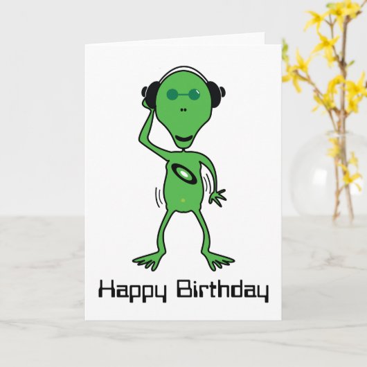 Alien DJ Birthday Kaart (Gele Bloem)