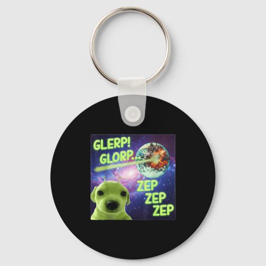Alien Dog Meme Glerp Glorp Funny Space Laser Gift Sleutelhanger (Voorkant)