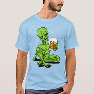 Alien Drink Beer Space UFO-kosmische partij T-shirt