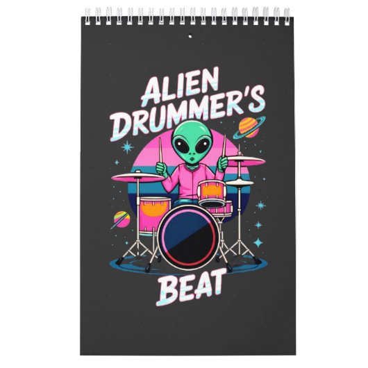 Alien Drummer's Beat T-shirt - Funky Alien Graphic Kalender (Hoes)