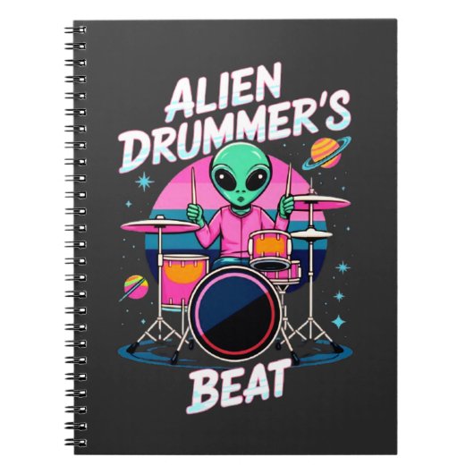 Alien Drummer's Beat T-shirt - Funky Alien Graphic Notitieboek (Voorkant)