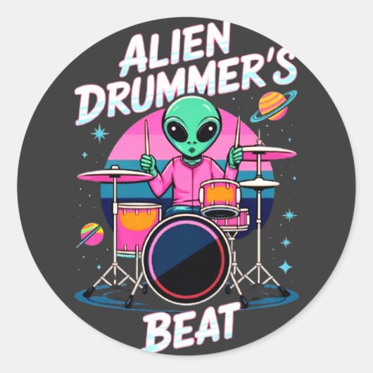 Alien Drummer's Beat T-shirt - Funky Alien Graphic Ronde Sticker (Voorkant)
