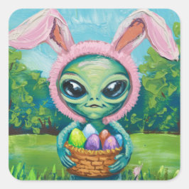 Alien Easter Bunny Vierkante Sticker