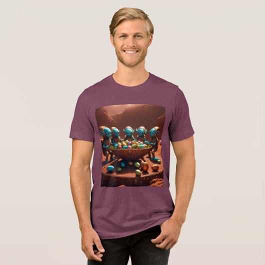 Alien Easter Egg Party Tri-Blend Shirt (Voorkant volledig)