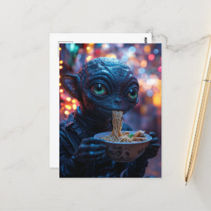 Alien Eating Noodles Briefkaart