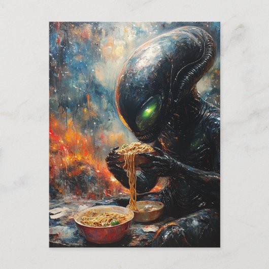 Alien Eating Noodles Briefkaart (Voorkant)