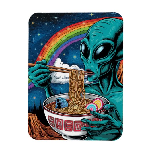 Alien Eating Noodles Magneet (Verticaal)