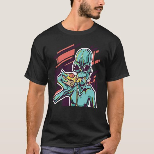 Alien Eating Pizza Modern UFO Martian T-shirt (Voorkant)