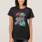 Alien Eating Pizza Modern UFO Martian T-shirt (Voorkant)