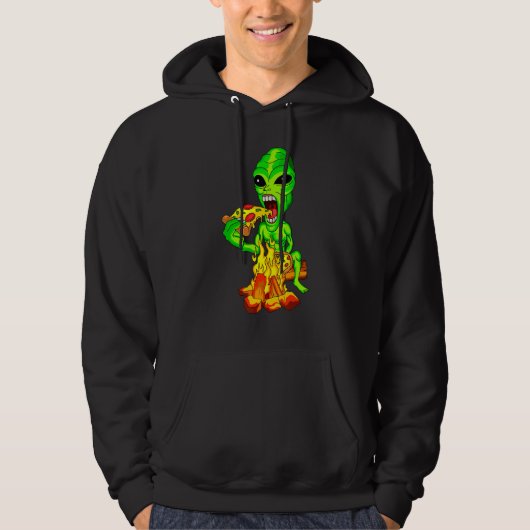 Alien Eating Pizza UFO buitenaards Hoodie (Voorkant)