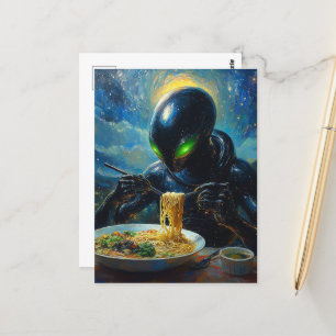 Alien Eating Ramen Briefkaart
