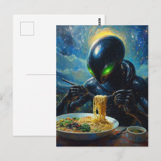 Alien Eating Ramen Briefkaart (Voorkant / Achterkant)