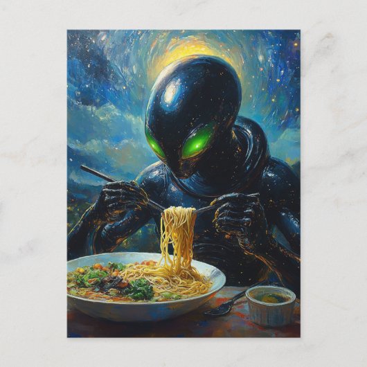 Alien Eating Ramen Briefkaart (Voorkant)