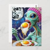 Alien eet gefrituurde eieren briefkaart (Voorkant / Achterkant)