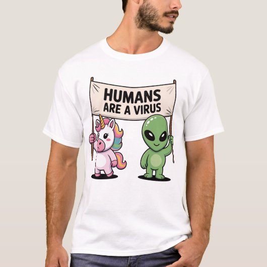 Alien Einhorn Humans Virus Shirt (Voorkant)