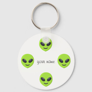 Alien Emoji Face en '' Jouw naam here " Sleutelhanger
