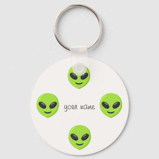 Alien Emoji Face en '' Jouw naam here " Sleutelhanger (Voorkant)