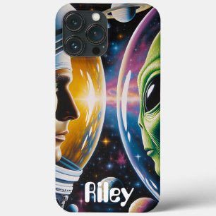 Alien en astronaut in de ruimte gepersonaliseerd Case-Mate iPhone case
