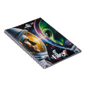 Alien en astronaut in de ruimte gepersonaliseerd notitieboek (Rechterzijde)