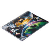 Alien en astronaut in de ruimte gepersonaliseerd notitieboek (Linkerzijde)