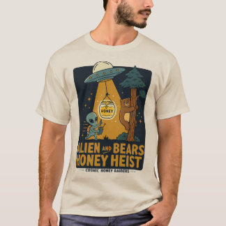 Alien en Beren Honey Heist - Grappige UFO & Beer T-shirt