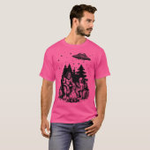 Alien en Bigfoot kampvuur Sasquatch UFO voor Outdo T-shirt (Voorkant volledig)
