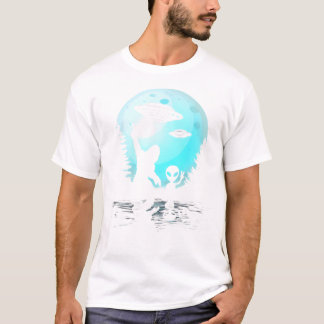 Alien En Bigfoot Volle Maan Sasquatch UFO Voor Man T-shirt