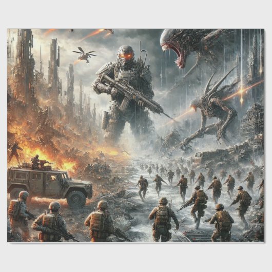 Alien en Call of Duty cadeauverpakking Cadeaupapier (Vlak)