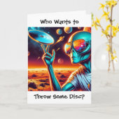 Alien en Disc Golf thema Verjaardag Kaart (Gele Bloem)