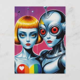 Alien en een Robot in Liefde Rainbow Briefkaart
