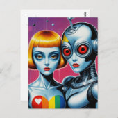Alien en een Robot in Liefde Rainbow Briefkaart (Voorkant / Achterkant)