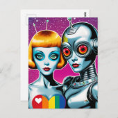 Alien en een Robot in Love Pride Briefkaart (Voorkant / Achterkant)