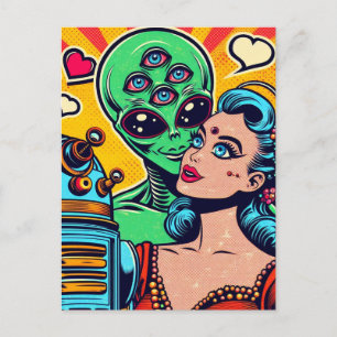 Alien en een vrouw in liefde briefkaart