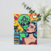 Alien en een vrouw in liefde briefkaart (Staand voorkant)