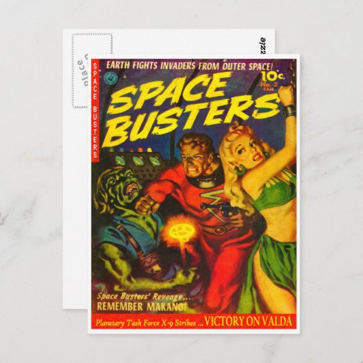 Alien en en Spaceman vechten over mooie vrouw Briefkaart (Voorkant / Achterkant)