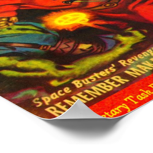 Alien en en Spaceman vechten over mooie vrouw Poster (Hoek)