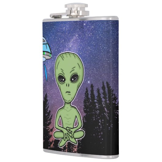 Alien en en UfO op Sterrennacht Heupfles (Links)